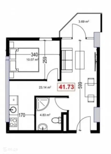 1-pok. mieszkanie 42 m², Airport District — zdjęcie 2 z 5