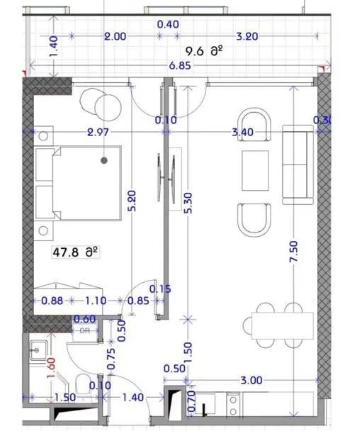 2-pok. mieszkanie 57 m², Khimshiashvili District — zdjęcie 2 z 2
