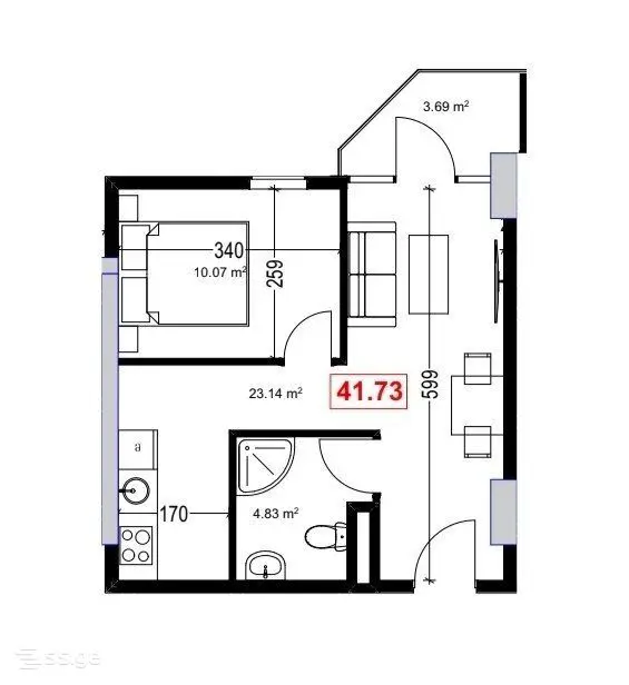 2-pok. mieszkanie 41 m², Airport District